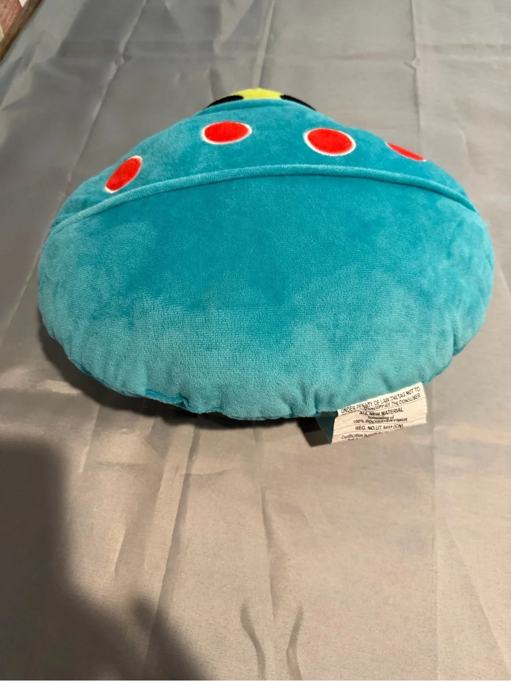 Plush Kids Space alien Pillow - Blue with Red Dots